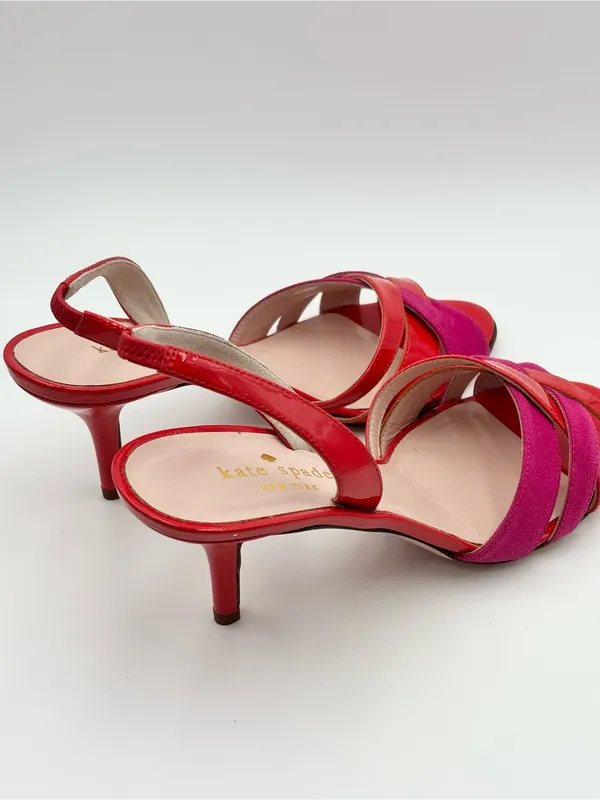 Kate Spade Red & Pink Patent Leather Suede Strappy High Heel Sandals Size 7 - Image 4