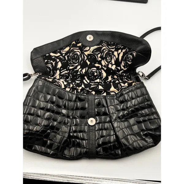 Brighton Black Croc Embossed Patent Leather Small Crossbody‎ Bag Designer Purse - Image 8