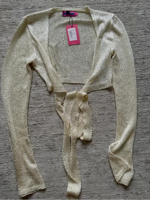 Edikted Ivory Tie-Front Crop Top (Size Small) - Image 3