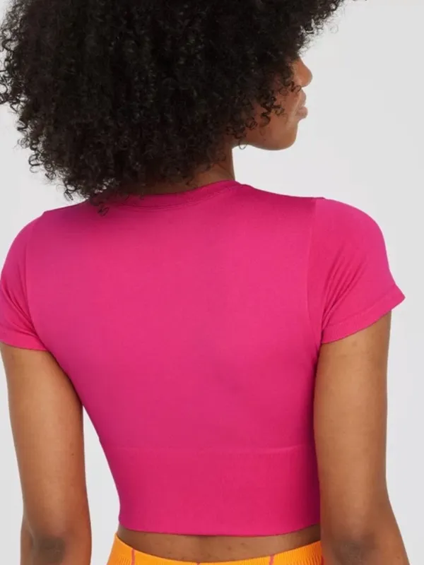 Offline by Aerie Pink Seamless Cropped Crew Neck Athletic Tee Stretch S - Image 2