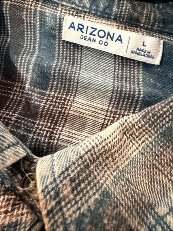 Arizona Jean Co Size L Plaid Acid Wash Flannel Shirt Oversized Grunge Shacket - Image 7