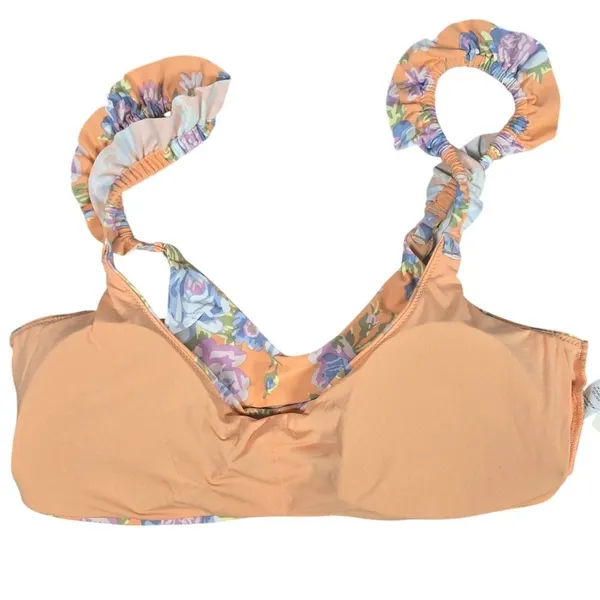 Aerie Floral Printed Ruffle Scoop‎ Bikini Top in Apricot Wash XL NWT - Image 4