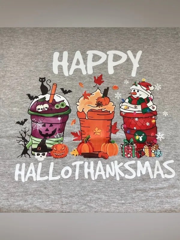 Source Unknown Happy Hallothanksmas Graphic Tee XL Halloween Thanksgiving Christmas brand new - Image 6
