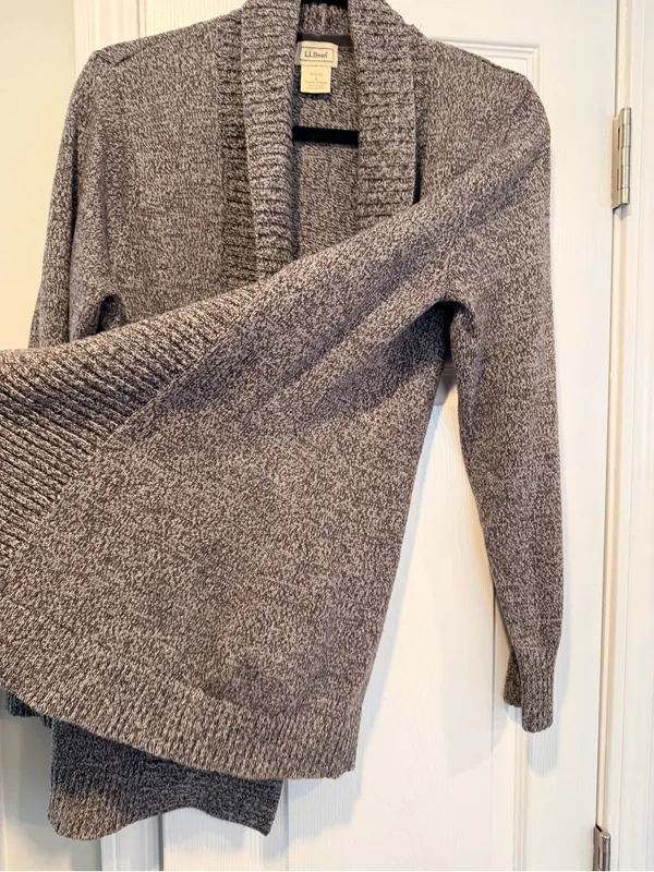 L.L. Bean Size S Gray Open Front Cotton Blend Ribbed Trim Cardigan Sweater - Image 2