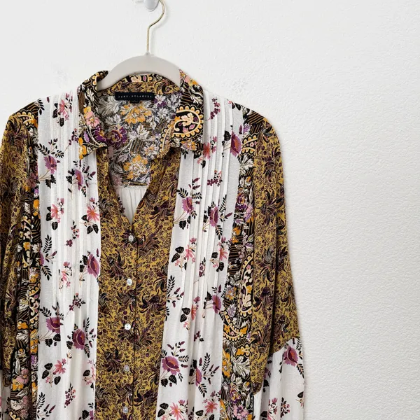 [Jane & Delancey] Mixed Floral Print Button Down Oversized Boho Blouse Sz Large - Image 9