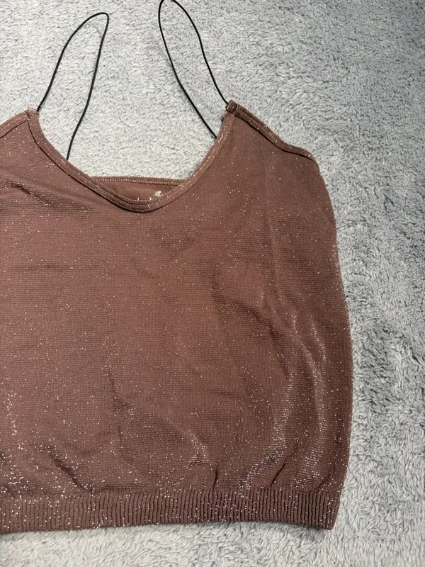 Free people intimately Spaghetti Strap Sparkle Crop Top in Brown M/L - Image 4