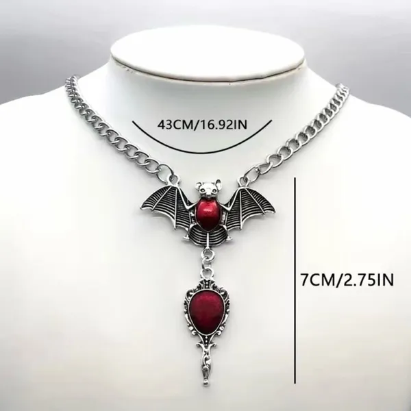 Gothic Party Style Special Bat‎ Red Mirror Pendant Zinc Alloy Necklace - Image 8