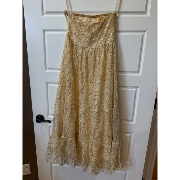 Verb by Pallavi Singhee Ninon Ivory Gold Sequin Tulle Midi Dress Small Fairy NWT - Image 10