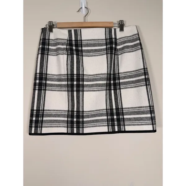Joe Fresh Plaid Wool Blend Wrap‎ Mini Skirt Black White Party Women's Size 6 - Image 3