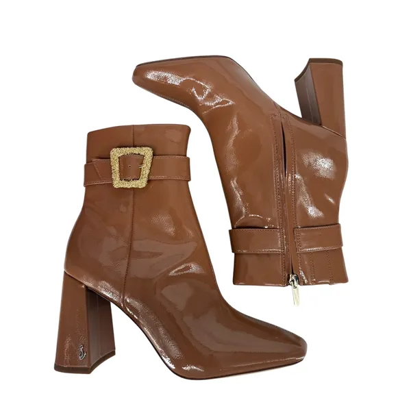 Sam Edelman Women's Corinne Square Toe Dress Booties Desert Camel Patent Sz 8.5M - Image 5