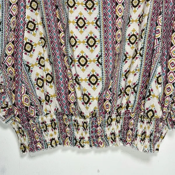 Easel Boho‎ Ruffle Sleeve Smocked Hem Geometric Tribal Print Blouse Small - Image 8