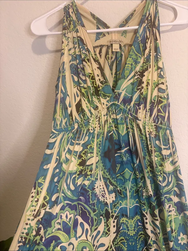 One world Petite Large Sleeveless Boho Printed Maxi Dress - Green/Blue - Image 3