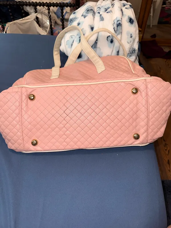 Vintage Pink quilted baby Jolie Paris duffel dipper bag - Image 7