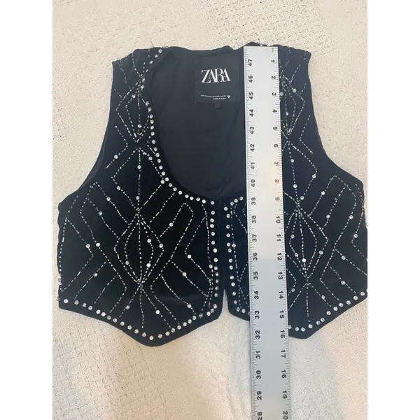 Zara XS velvet rhinestone studded beaded crop top vest TS 3374 - Image 4