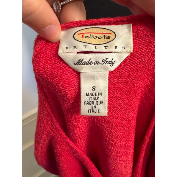 Vintage Talbots Italian Knit Cardigan Tomato Red Minimalist V-Neck Viscose Blend - Image 7