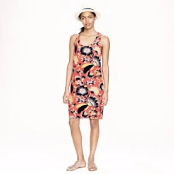 J Crew Tropical Silk Hibiscus Coral Twist Back Sundress - Image 3