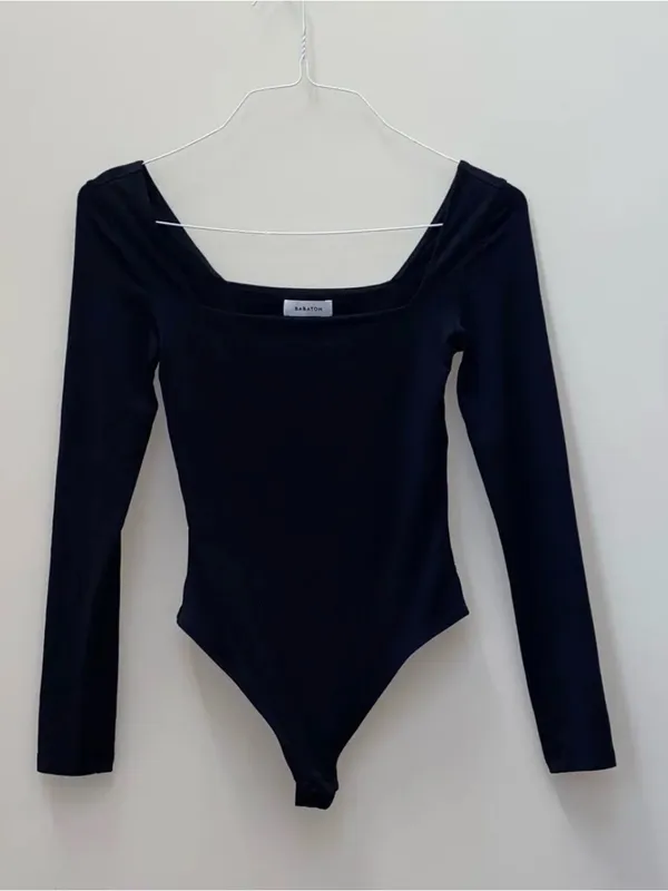 Aritzia Black Long-Sleeve Square Neck Bodysuit - Image 2