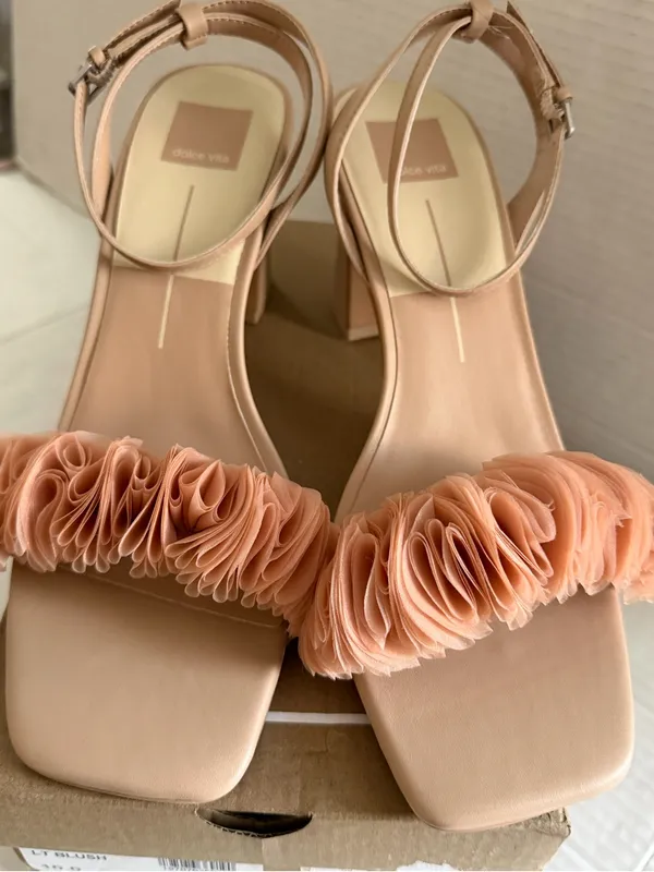 Dolce Vita Womens Lesha Blush Pink Leather Ruffle Sandals Heels Sz 10 NEW - Image 2