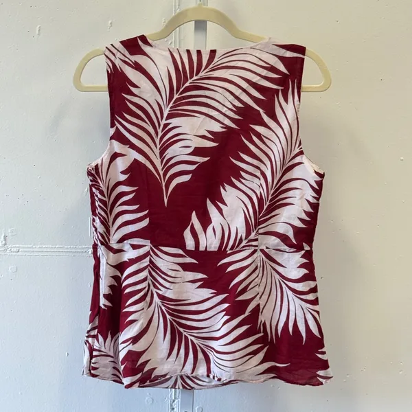 Ann Taylor Red White Palm Leaf Tropical V-Neck Cotton Sleeveless Top Size 8 - Image 2