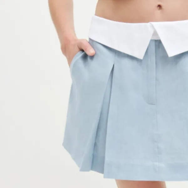 Reformation | Hailey 100% Linen Low Rise Mini Skirt in Mineral Blue‎ - Image 3