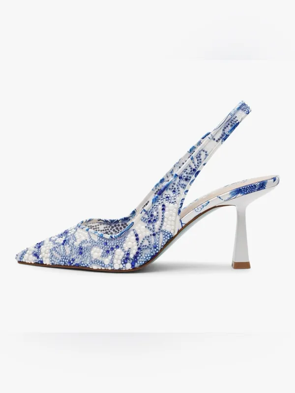 Betsey Johnson Blue & White Beaded Pointed Toe Slingback - Image 6