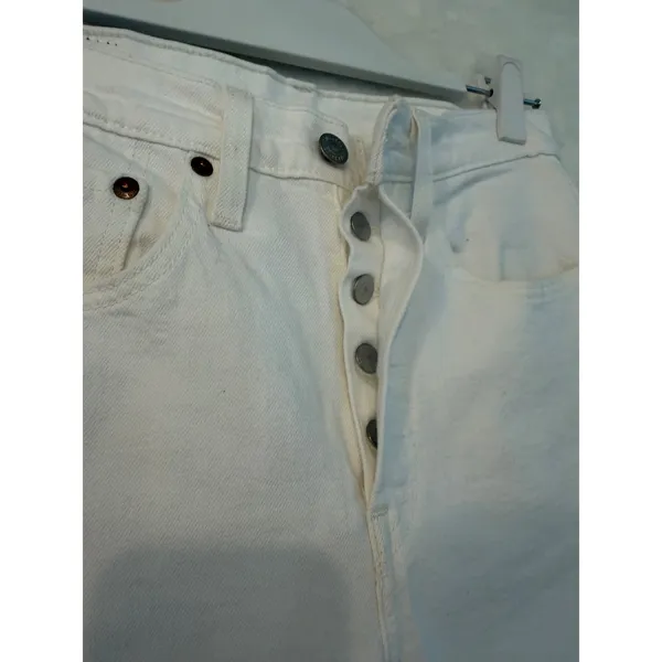 Levis‎ 501 Skinny White High Rise Button Fly Raw Hem Jeans W28 L27 - Image 5