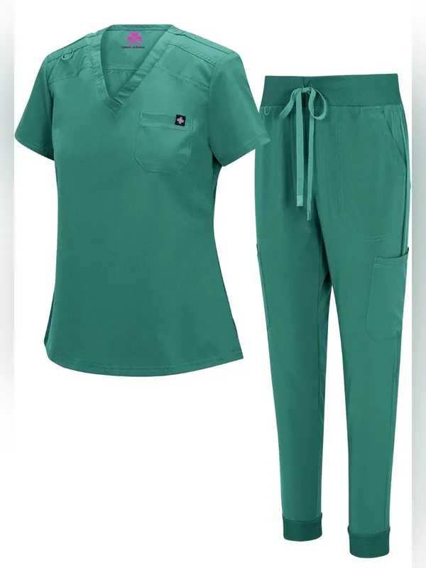 Natural Uniforms Womens Cool Stretch Modern Top Yoga Jogger Scrubs Green XS set - Image 6