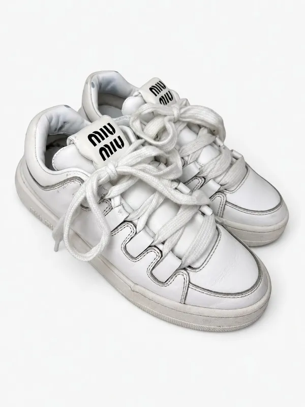 Miu Miu White Leather Logo Low Top Sneakers Made in Italy SIZE 35.5 - Image 5