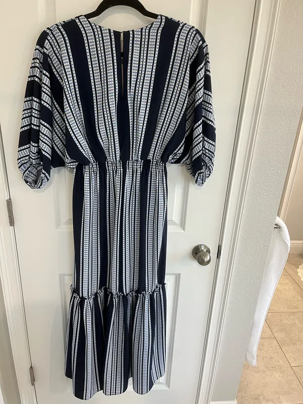 Taylor Navy Blue Striped Dress Size 2 - Image 2