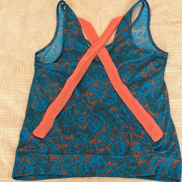 Lily Star beautiful vibrant teal & orange wrap back tank top w/ orange ties - Image 10