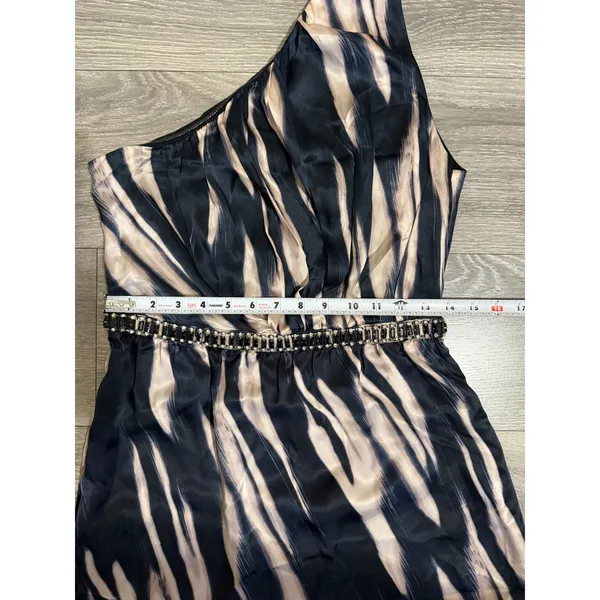 Marciano Los Angeles One Shoulder Maxi Dress Size S Navy Champagne Grecian‎ Slit - Image 7