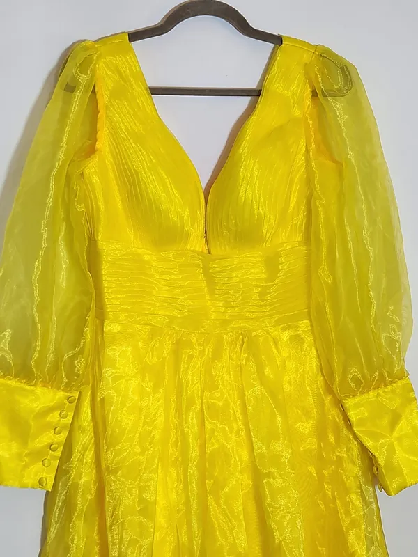 TS Couture Yellow Organza Evening Maxi Dress Size Medium NWT Flaw - Image 4