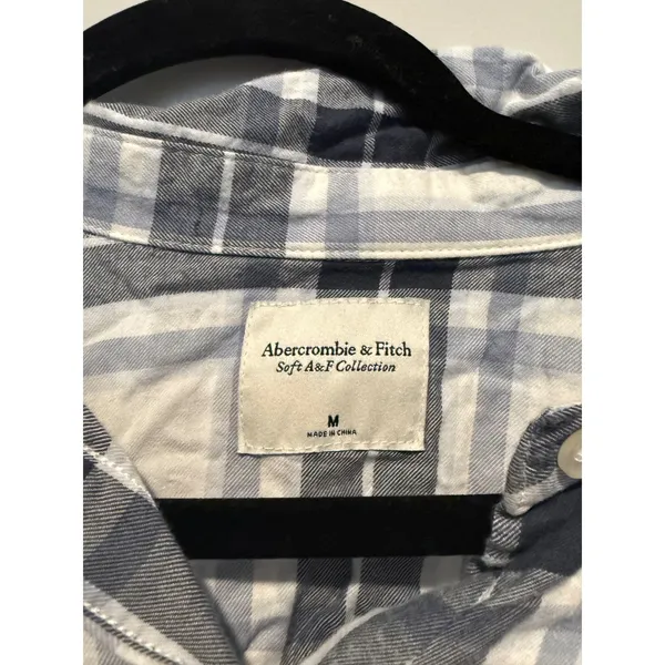 Abercrombie & Fitch Soft A&F Collection Plaid Flannel Shirt Blue White Medium - Image 2
