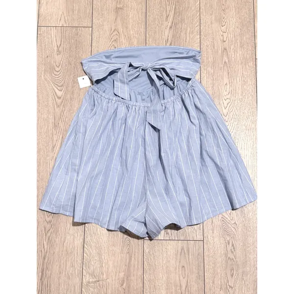 Ultra Flirt Strapless Romper Blue White Striped Tie Back Womens L Large NEW - Image 3