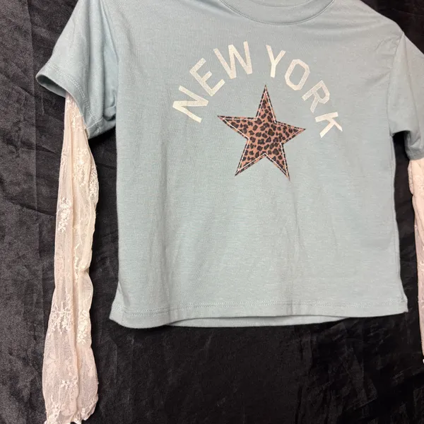 Y2K Baby Tee Blue Size XS - Image 3