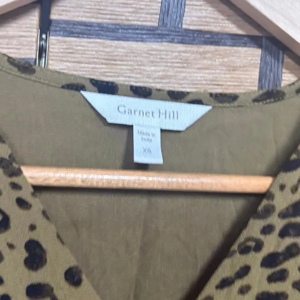 Garnet‎ Hill Olive Green And Black Animal Print Dress Size XS - Image 6