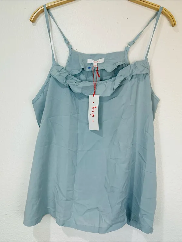 Kut from the Kloth Sage Blue Ruffle-Trim Spaghetti Strap Cami Top - Image 3
