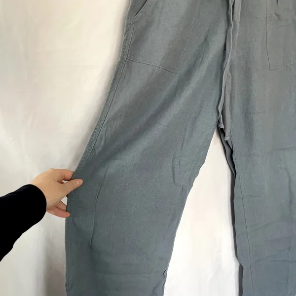 Risen LA sculptex linen wide leg‎ elastic waist blue sweatpants women's size S - Image 5