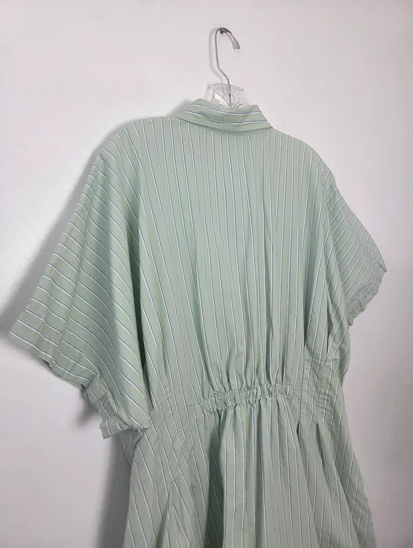 100% Cotton Lime Pastel Green Striped Shirt Dress Academia Preppy Plus Size XXL - Image 10