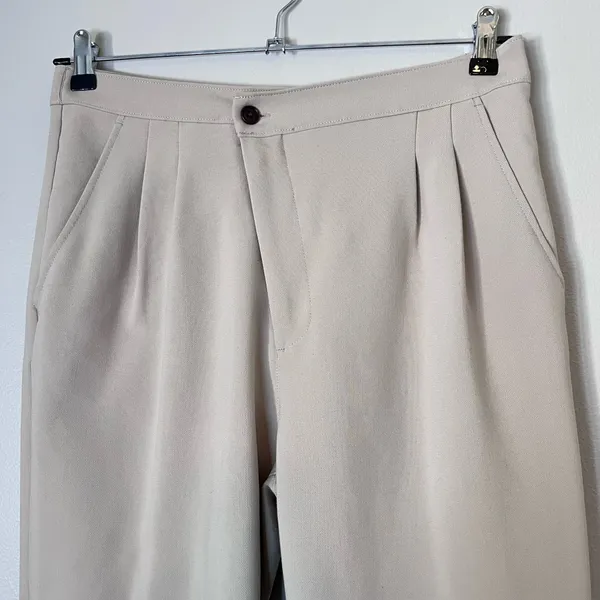 Abercrombie & Fitch Crossover Waist Tailored Relaxed Straight Trouser Pant Beige - Image 4