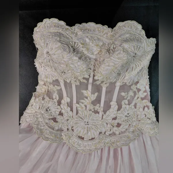 PC Mary’s Blush Princess Beaded Corset Gown Strapless Boned Bodice Prom/Wedding - Image 7