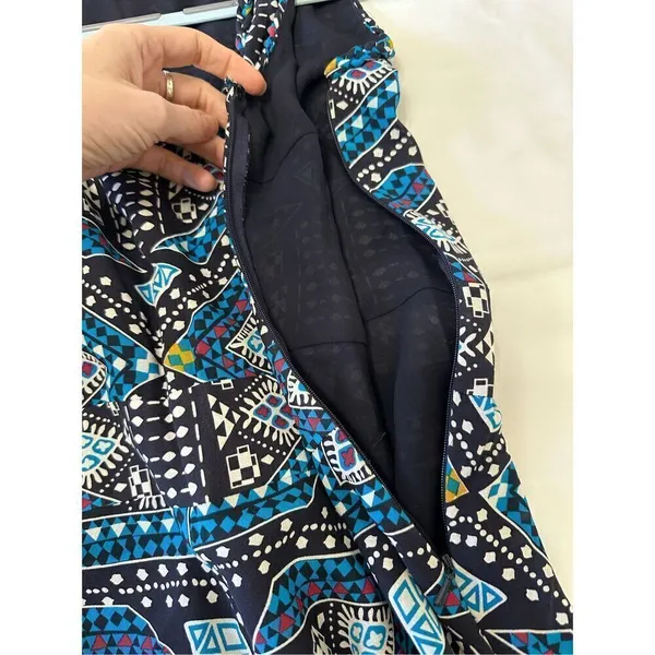 Tory Burch Camilla Dasha Silk Blue and Black Print Dress Size 4 - Image 10