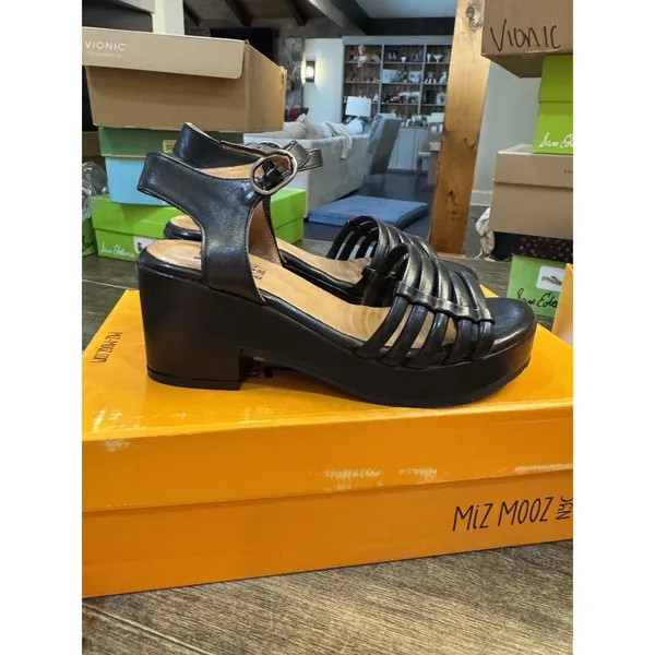 Miz Mooz Leather Heeled‎ Sandals Graciela Black Size 36 US 5.5-6 - Image 4
