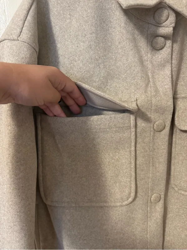 CALIA Oatmeal Heather Patch Pocket Shacket Size XL Tan - Image 3