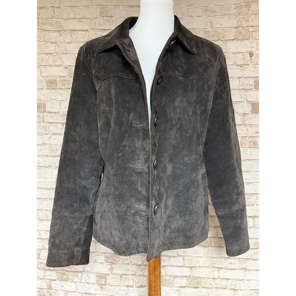 Vtg 90s/Y2K Papaya Brown Leather Women's Suede Button Front Lined Jacket 14 - Image 2