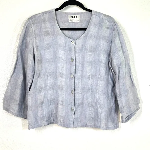 FLAX 100% Linen S top button-down linen jacket relaxed Lagenlook lightweight - Image 2