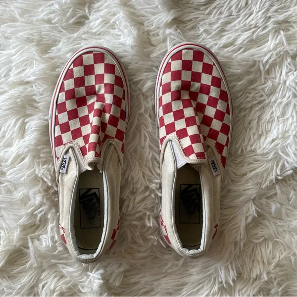 Vans red crème checkered slip ons - Image 2