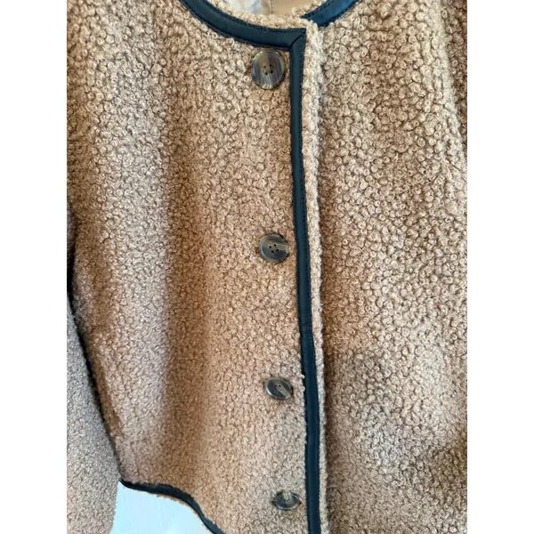 J. Crew Sherpa Lady Barn Jacket Women's Brown Collarless Long Sleeve Boho - Image 4