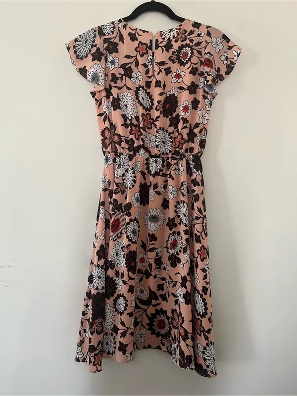 Loft Peach Pink Modest Floral Midi Dress XS Feminine Church Teacher Office - Image 6