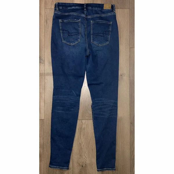 Pre-Owned American Eagle Curvy Hi-Rise Jegging Stretch Ripped Jeans Blue Size 12 - Image 2